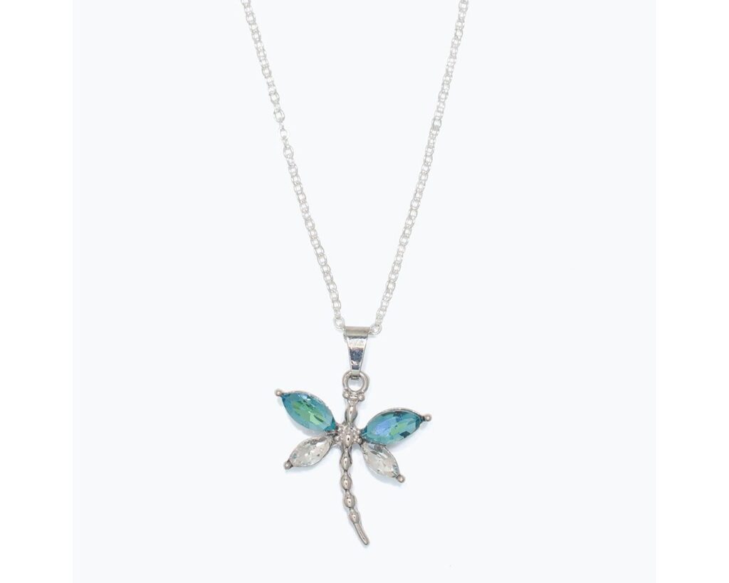 Crystal Dragonfly with Blue and Clear Necklace