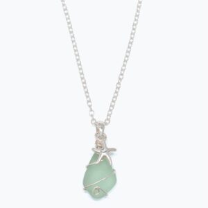 Mint Seaglass with Silver Starfish Necklace