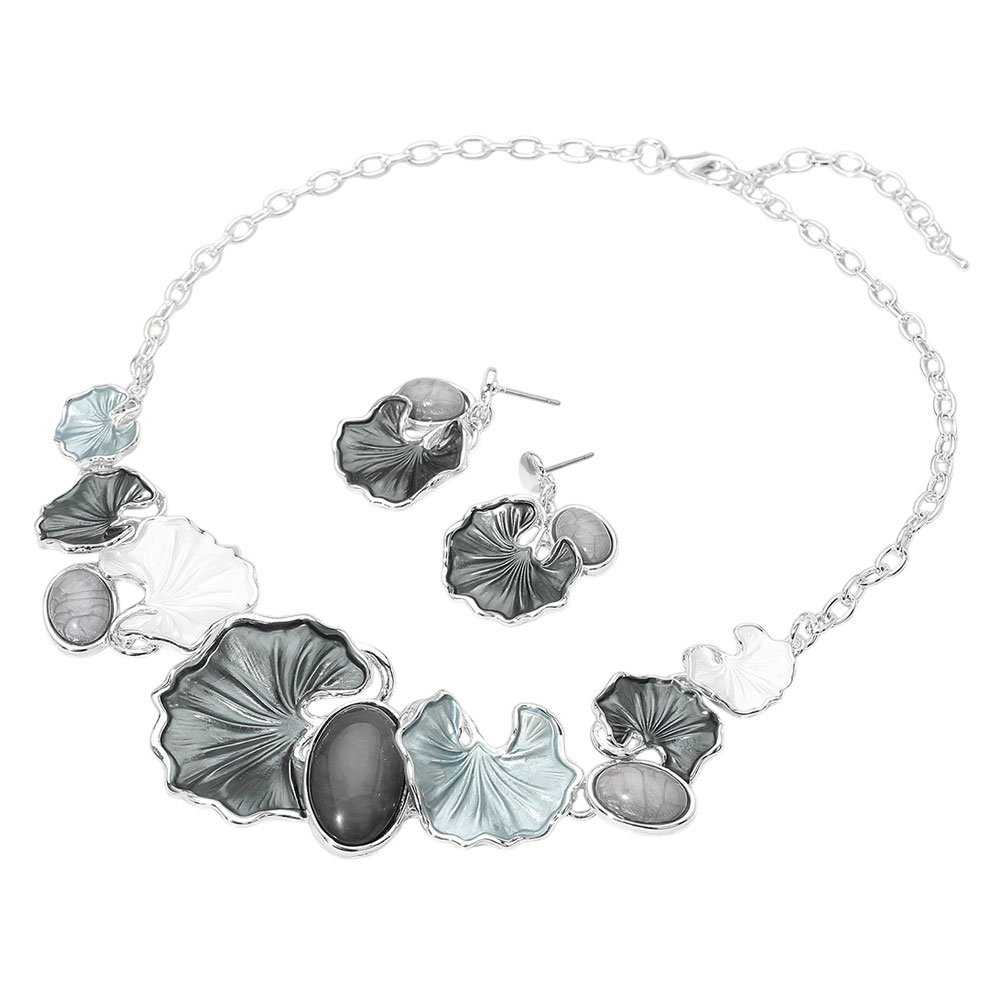 Gray Gingko Leaves Vine Necklace Set