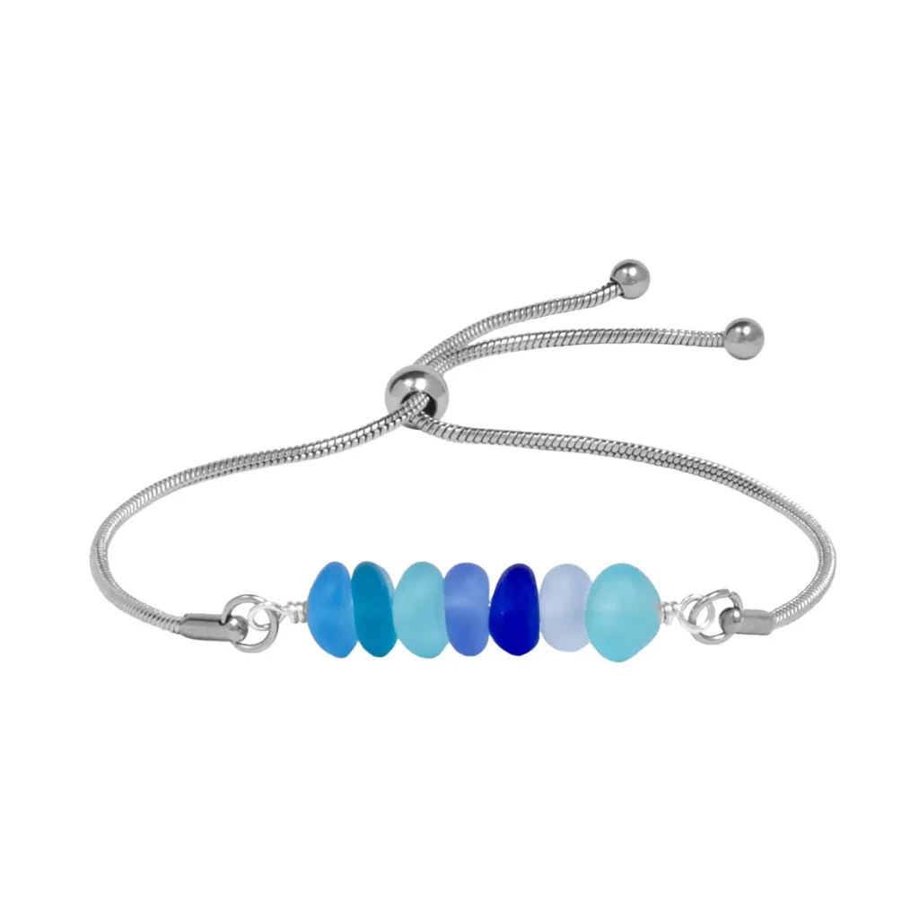 Beach Glass Adjustable Bracelet Multi Blue