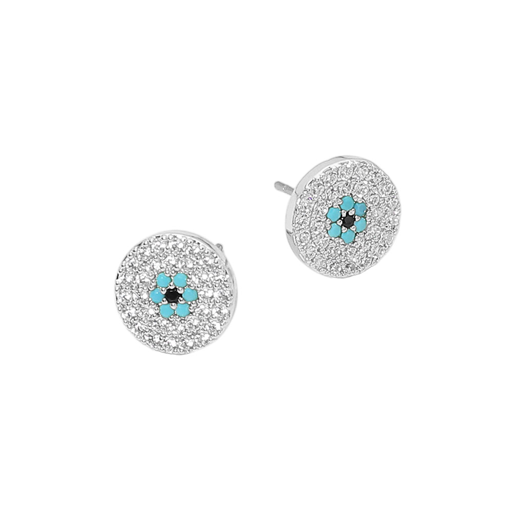 Silver Cz Pave Evil Eye Stud Earrings