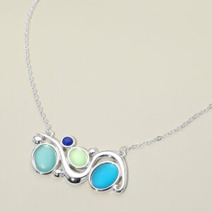 Abstract Sea Glass Pendant Necklace Blue Accent