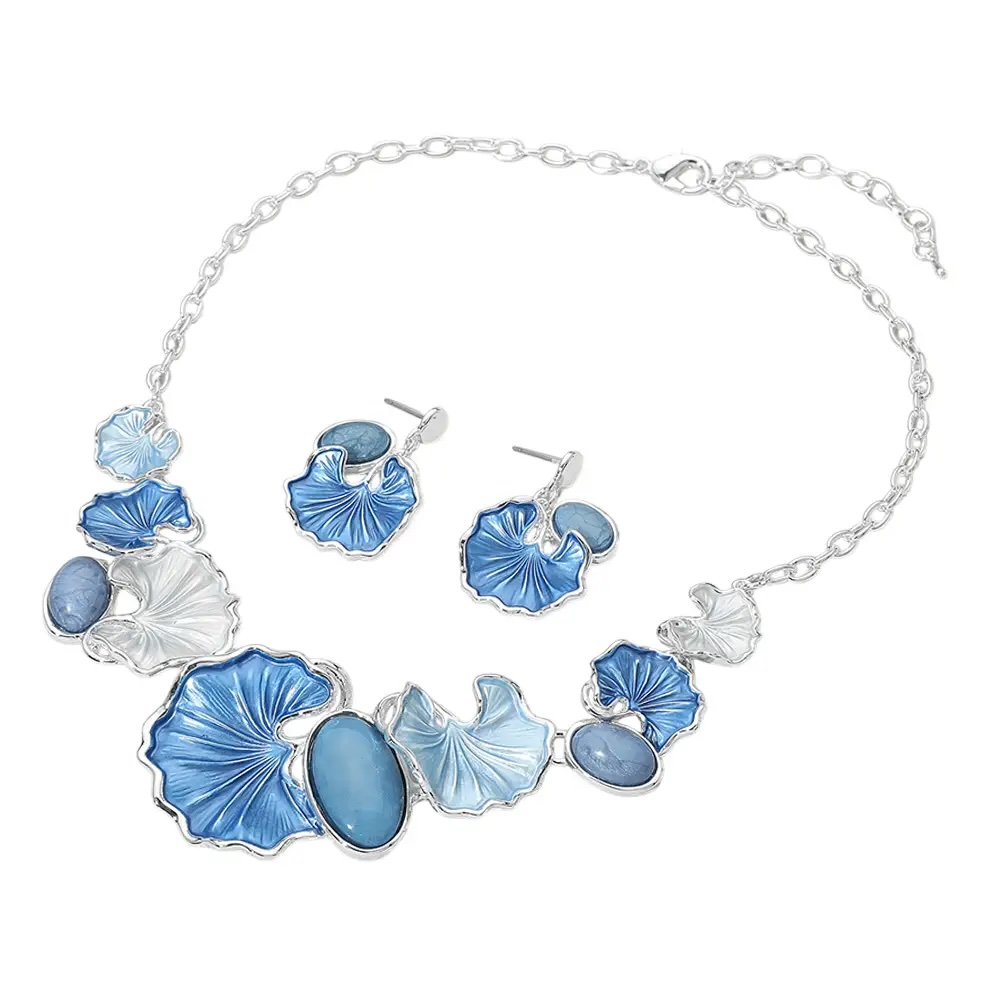 Blue Ginko Leaves Wine Necklace Set