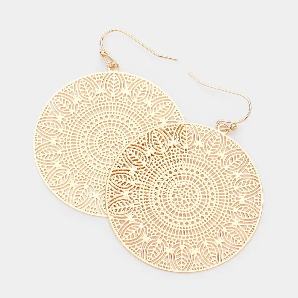 Filigree Gold Round Dangle Earrings
