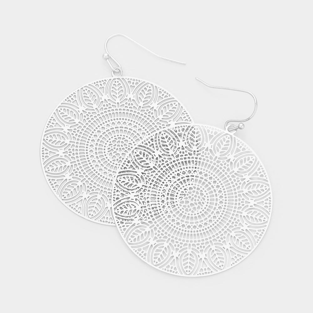 Silver Filagree Round Dangle Earrings