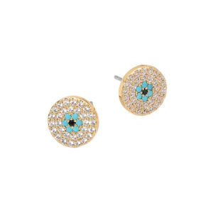 Gold CZ Pave Evil Eye Stud Earrings