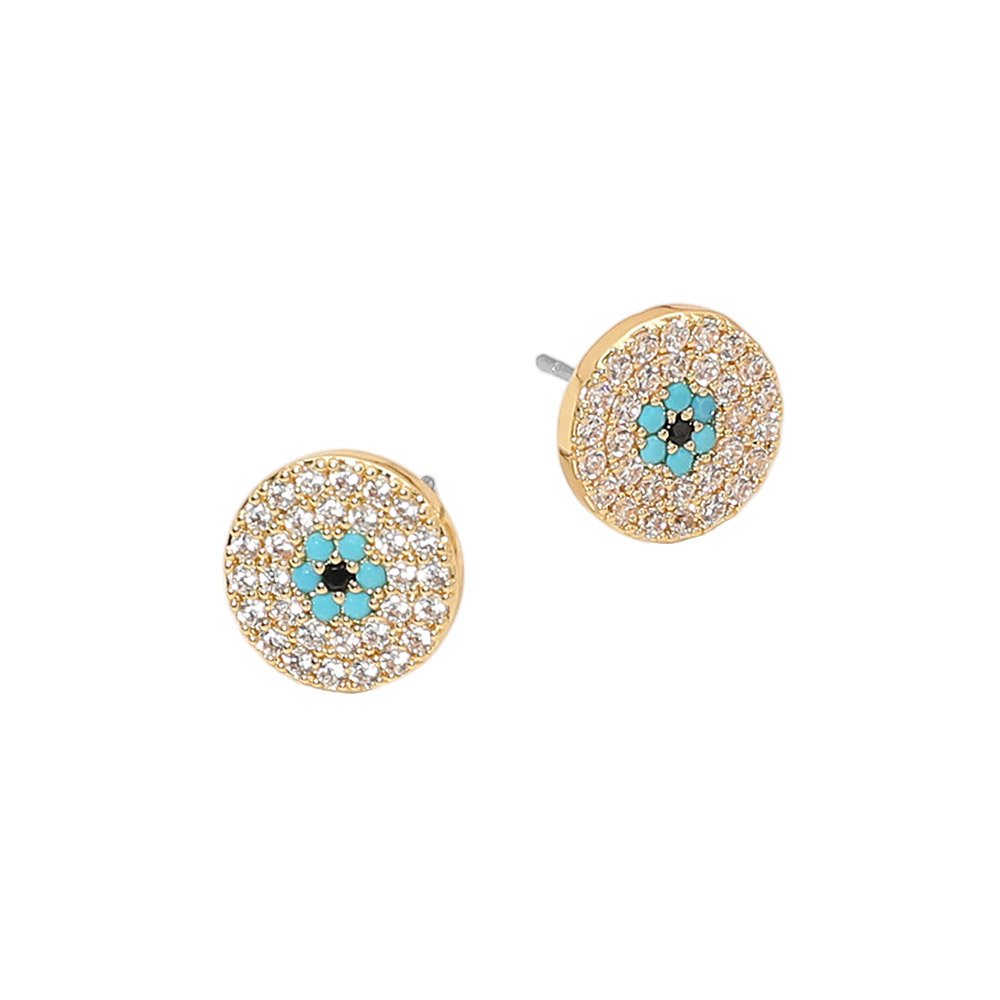 Gold CZ Pave Evil Eye Stud Earrings