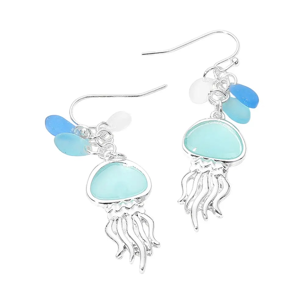 Sea Glass Jelly Fish Dangle Earrings
