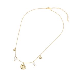 Spiral Shell Pearl Charm Station Necklace