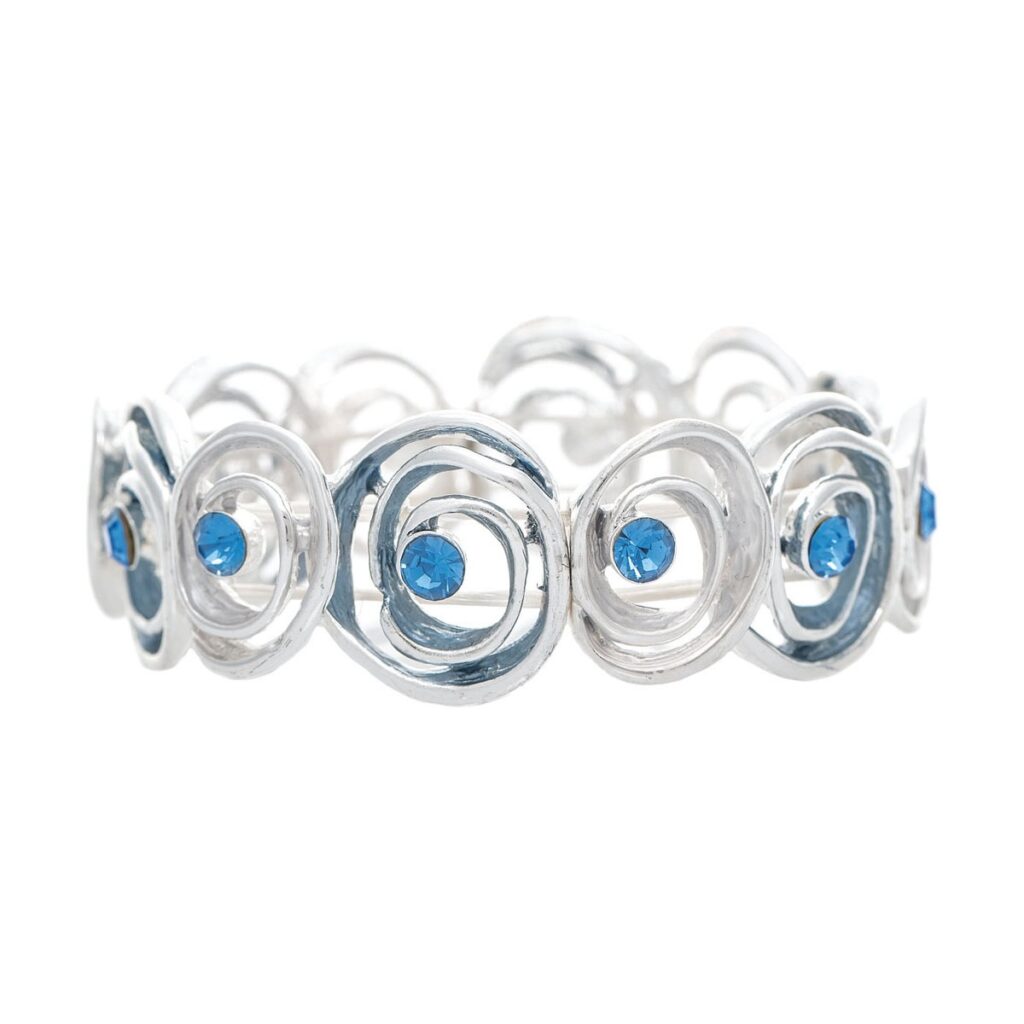 Silver with Blue Gem Circles Bracelet