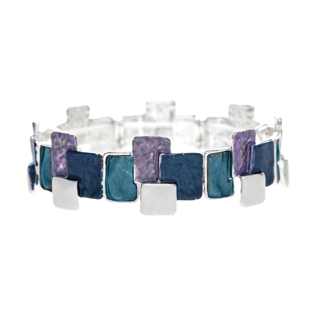Silver Blue Layered Blocks Bracelet