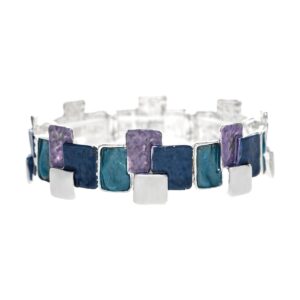 Silver Blue Layered Blocks Bracelet