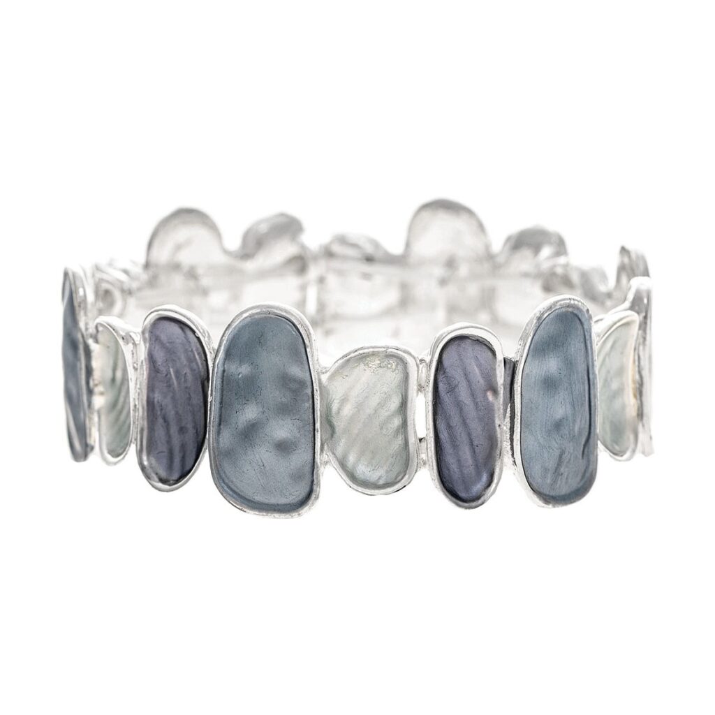 Silver Blue Matte Enamel Finish Shapes Bracelet