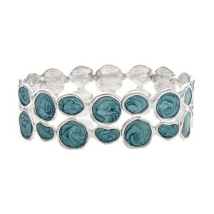 Silver Blue Epoxy Enamel Double Row Discs Bracelet