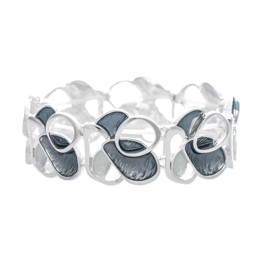 Silver Grey Enamel Abstract Shape Stretch Bracelet