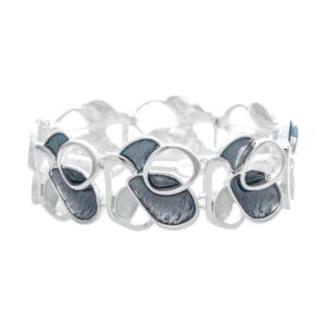 Silver Grey Enamel Abstract Shape Stretch Bracelet