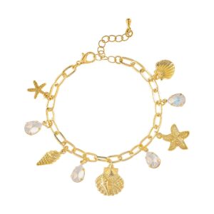 Gold Opal Bead Sealife Charm Bracelet