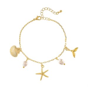 Gold Faux Pearl Sealife Charm Bracelet