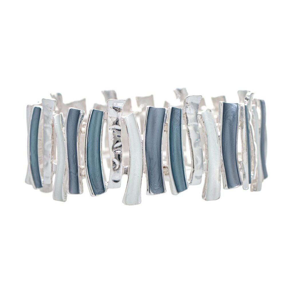 Silver Blue Grey Matte Enamel Color Sticks Stretch Bracelet
