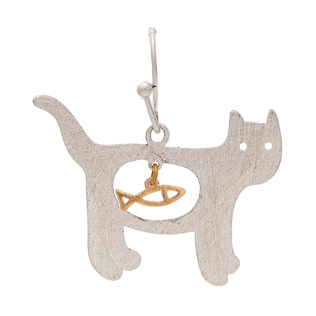 Two Tone Fishy Cat Brushed Brass Earring