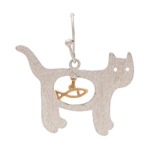 Two Tone Fishy Cat Brushed Brass Earring