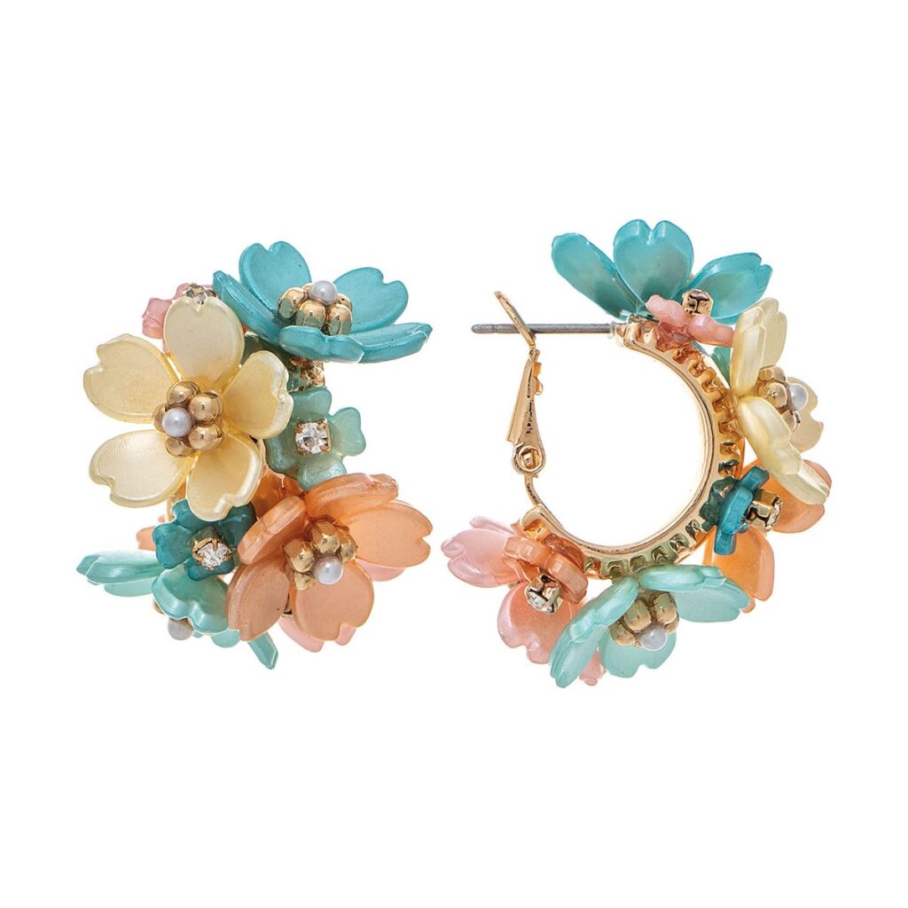 Gold Light Multicolor Flower Bunch Hoop Earring