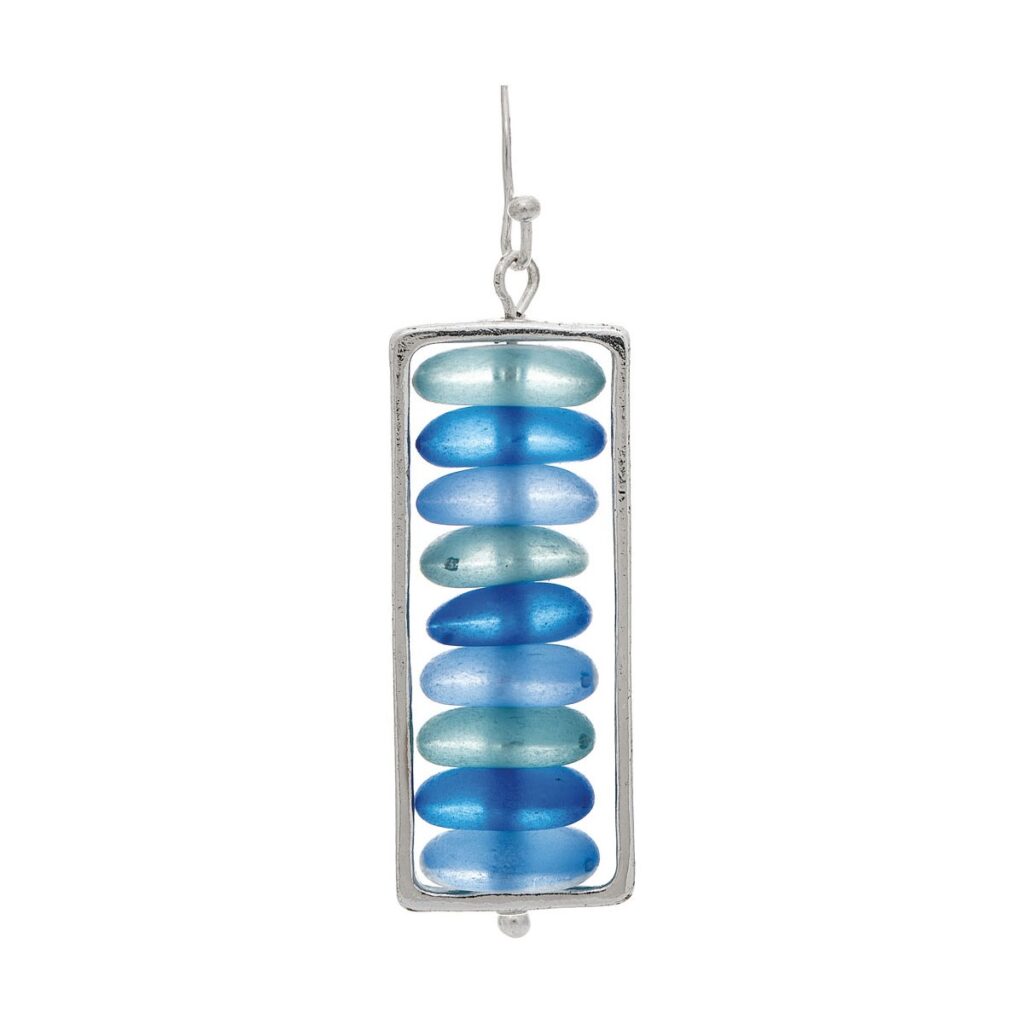 Silver Mixed Blue Sea Gems Stack Earring