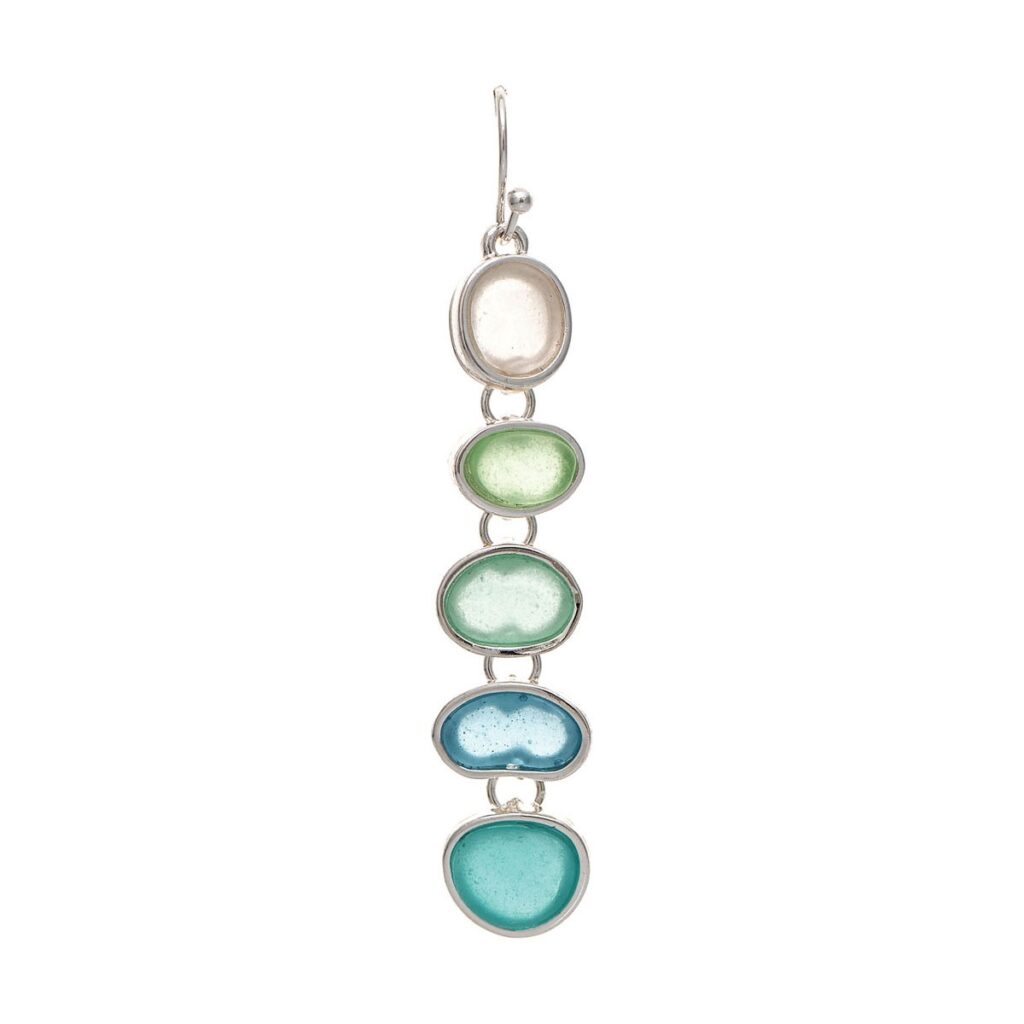 Silver Blue Green Sea Gems Sea Glass Long Drop Earring