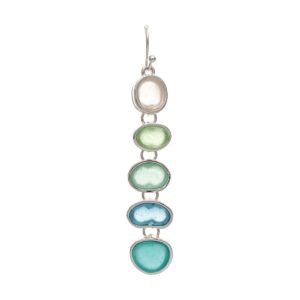 Silver Blue Green Sea Gems Sea Glass Long Drop Earring