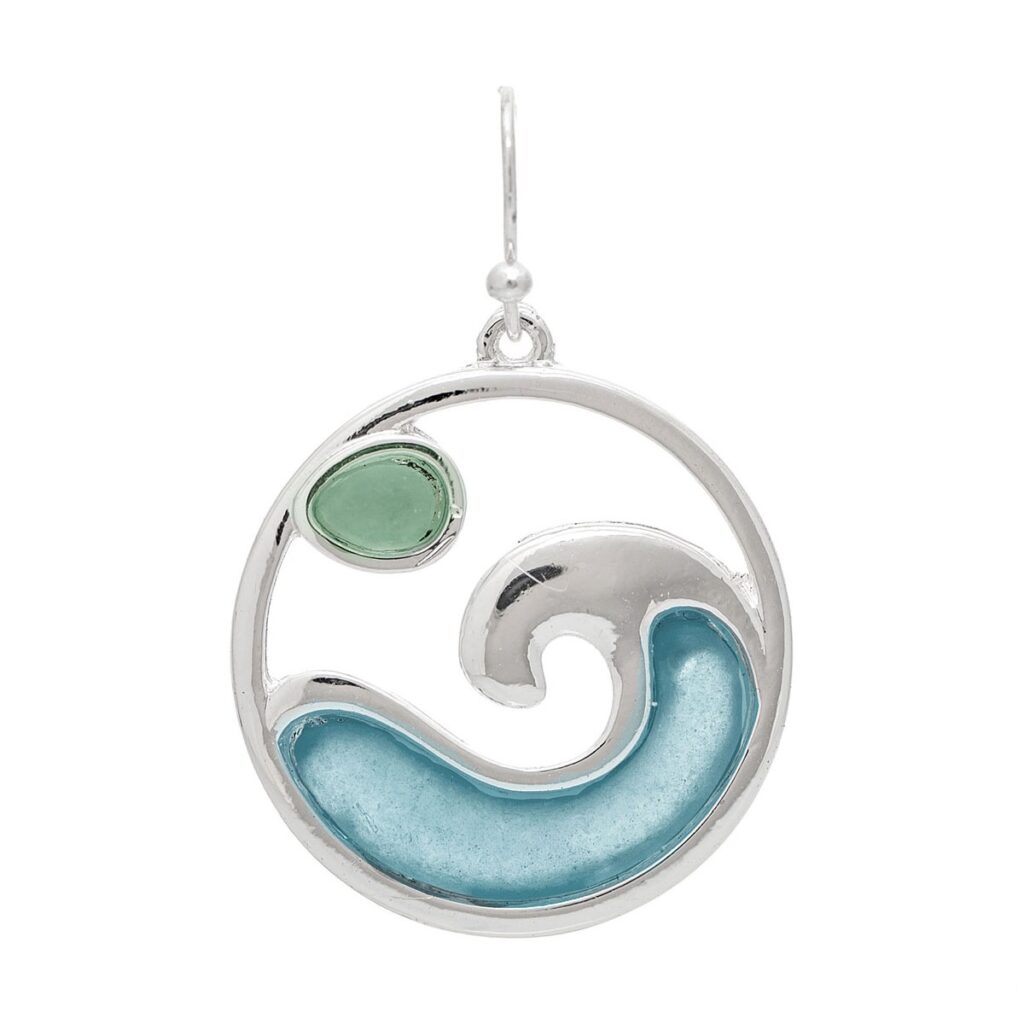 Silver Blue Green Moon Waves Earring