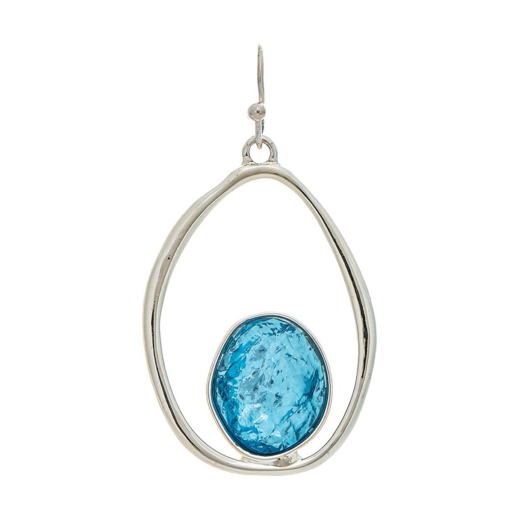 Silver Oval Blue Foiled Gem Center Earring