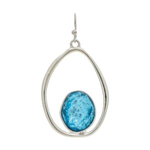 Silver Oval Blue Foiled Gem Center Earring