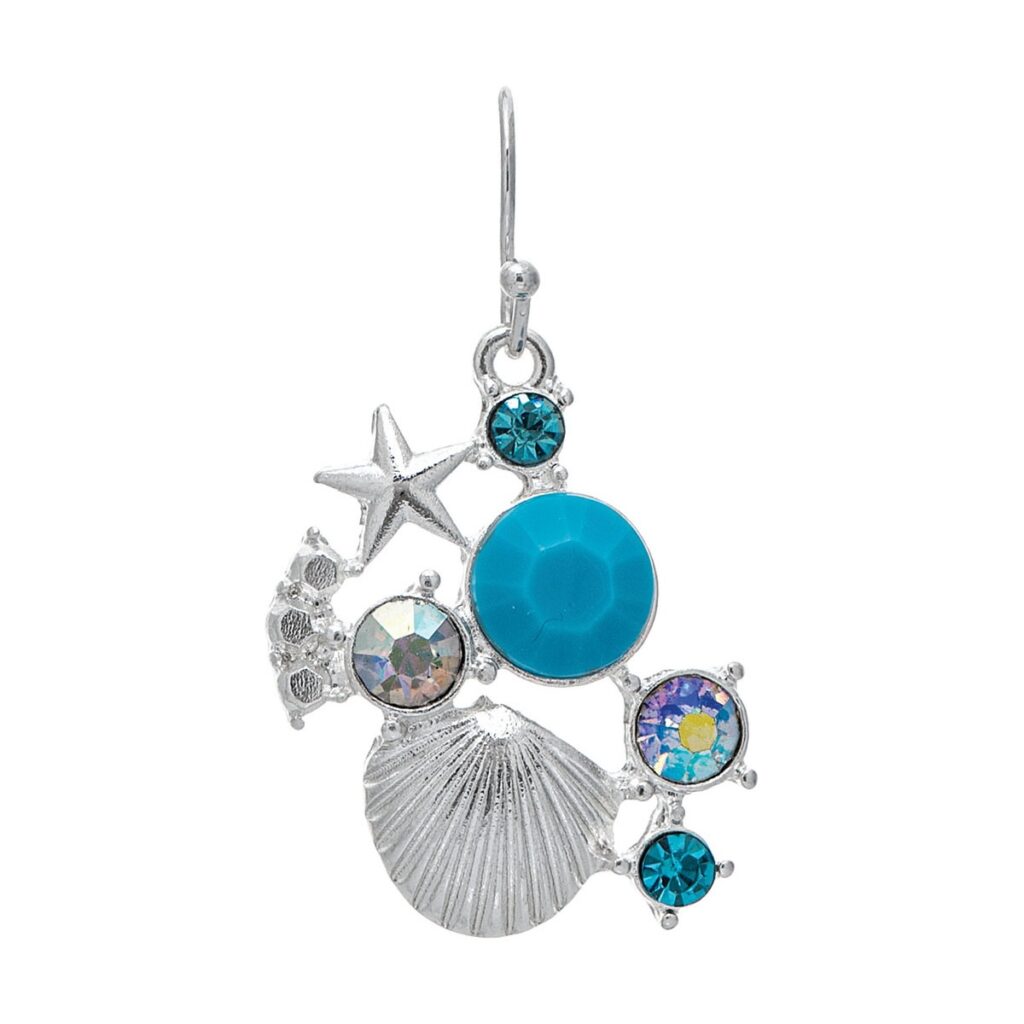 Silver Hues of Blue Bright Crystal Sealife Earring