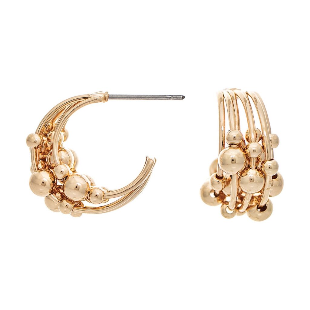 Gold Ball Bead Wires Post Hoop Earring