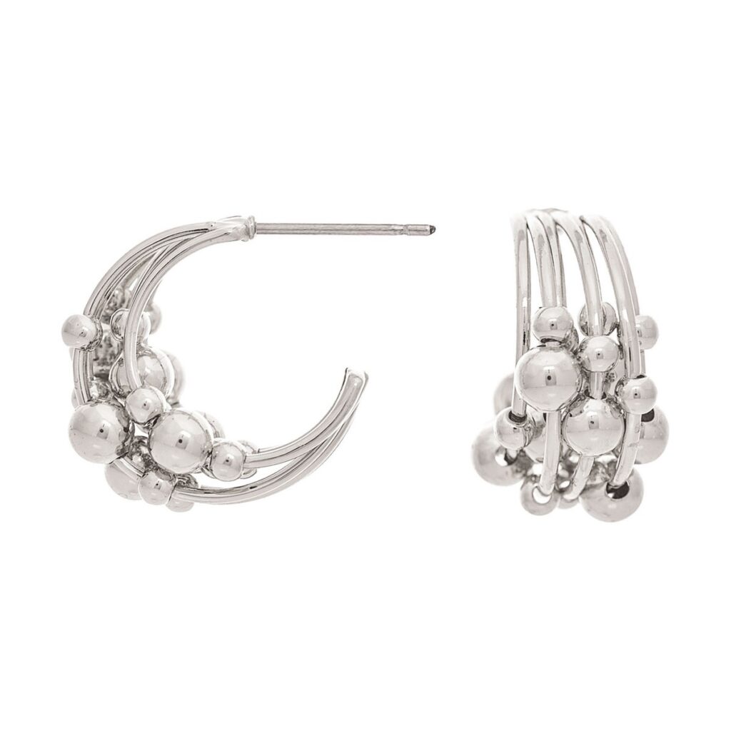Silver Ball Bead Wires Post Hoop Earring