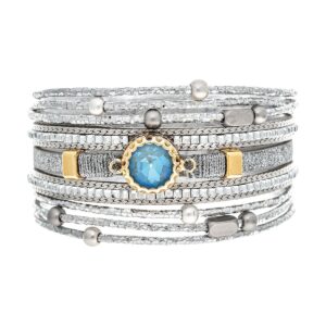 Silver Metallic Strip Opal Gem Bracelet