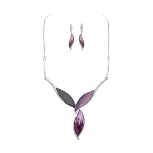 Silver Purple Leaves Necklace Set