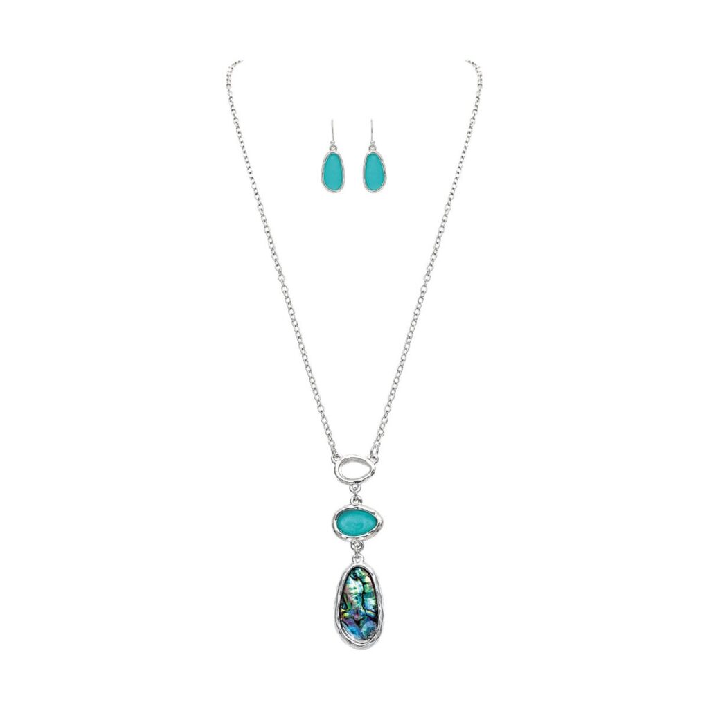 Sea Glass and Abalone Gem Drops Necklace Set