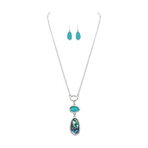 Sea Glass and Abalone Gem Drops Necklace Set