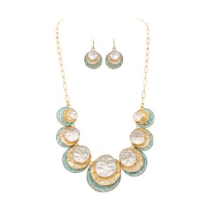 Gold Layered Soft Multicolor Color Wash Circles Statement Necklace Set
