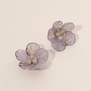Gray Resin Petal Flower Earrings