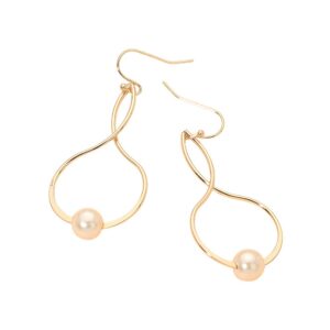 Gold and Pearl Accent Abstract Twisted Teardrop Earrings