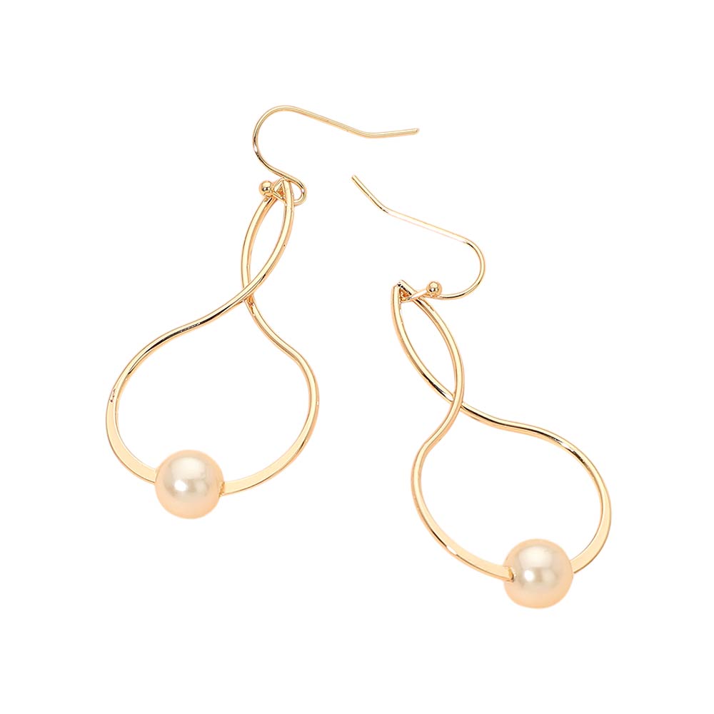 Gold and Pearl Accent Abstract Twisted Teardrop Earrings