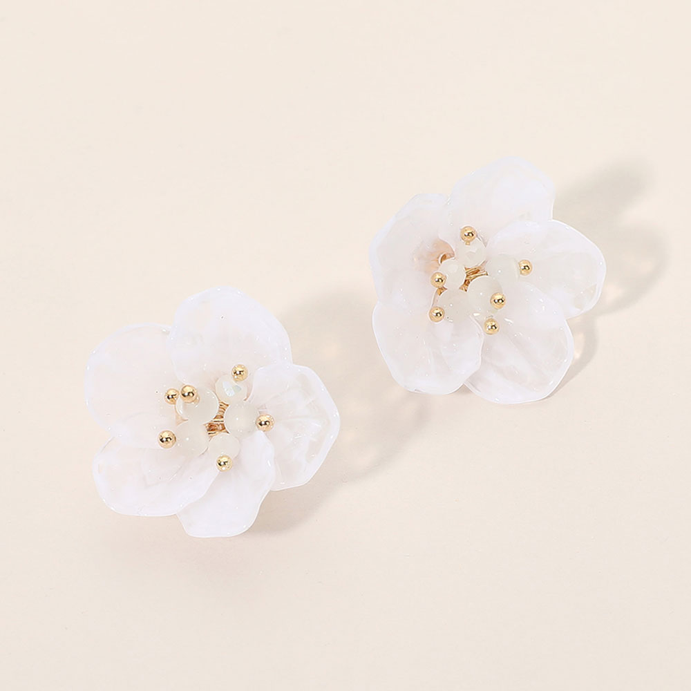 White Resin Petal Flower Earrings