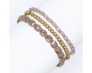 Lilac Gold Crystal Bead Bracelet Set