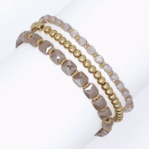 Lilac Gold Crystal Bead Bracelet Set