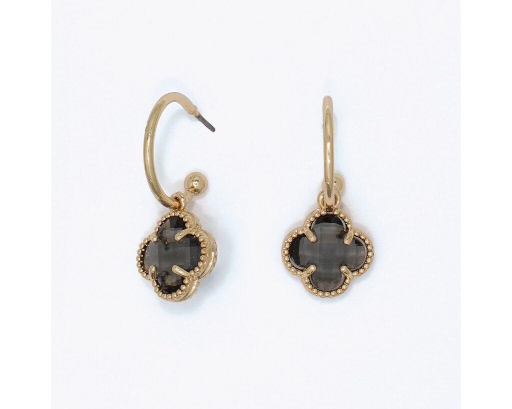 Faceted Smoky Gray Crystals on Gold Hoop