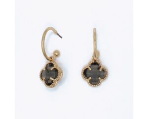 Faceted Smoky Gray Crystals on Gold Hoop