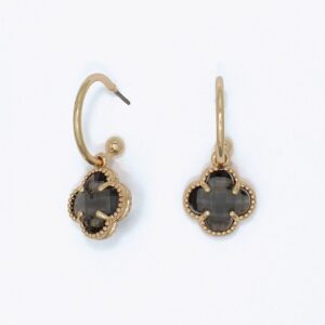 Faceted Smoky Gray Crystals on Gold Hoop