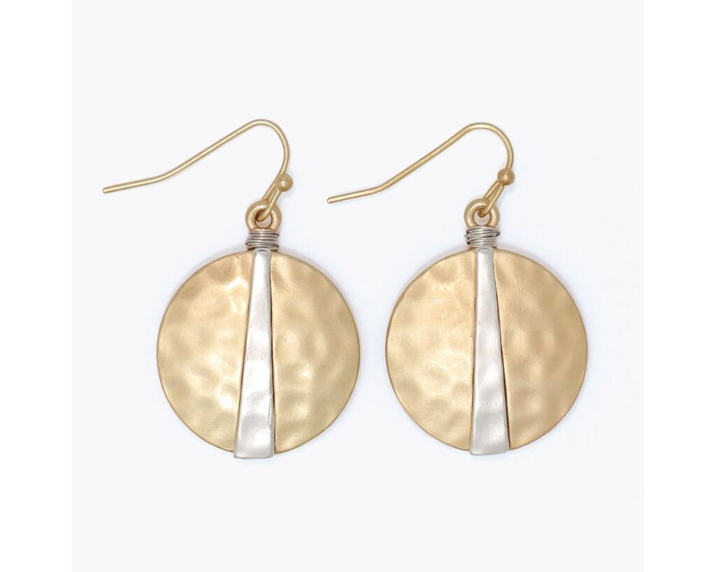Hammered Matte Two Tone Circle Earrings